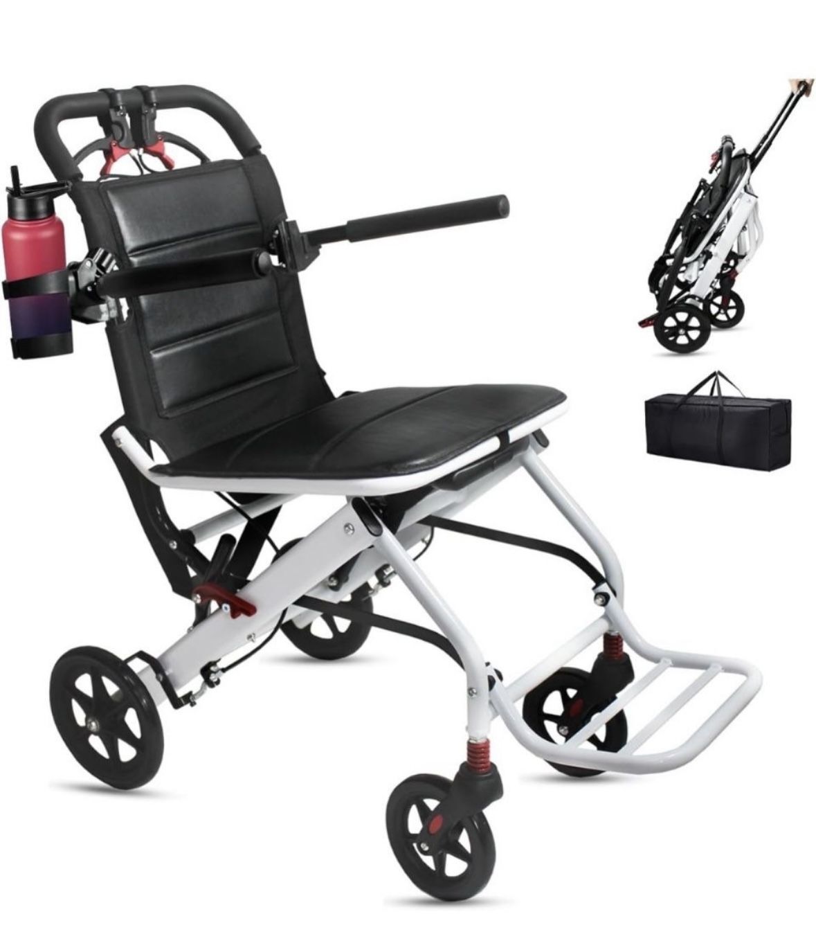 New Nexus Smash Lightweight Transport Wheelchair Telescopic Handle, Folding Travel Wheelchairs for Adults Seniors Kids, Portable Padded Transport