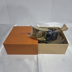 Adjustable Black Belt Gold Buckle 