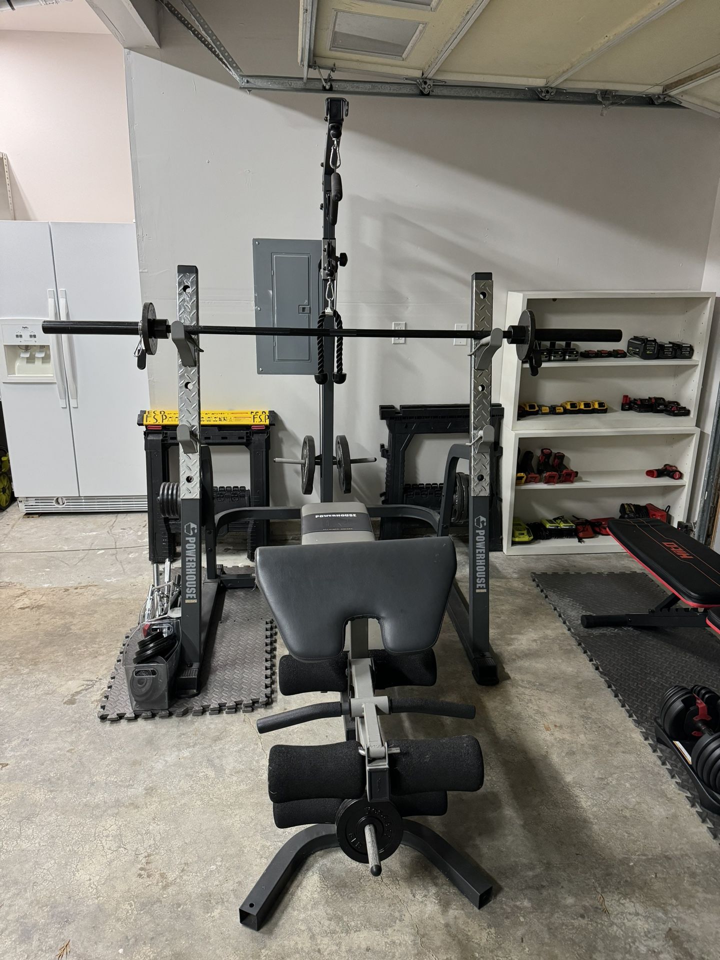 Powerhouse , Squad Rack , Bench Press , Leg Press , Weight Plates