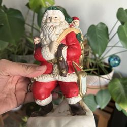 Vintage Christmas Santa & Toys Ceramic Decor 7in