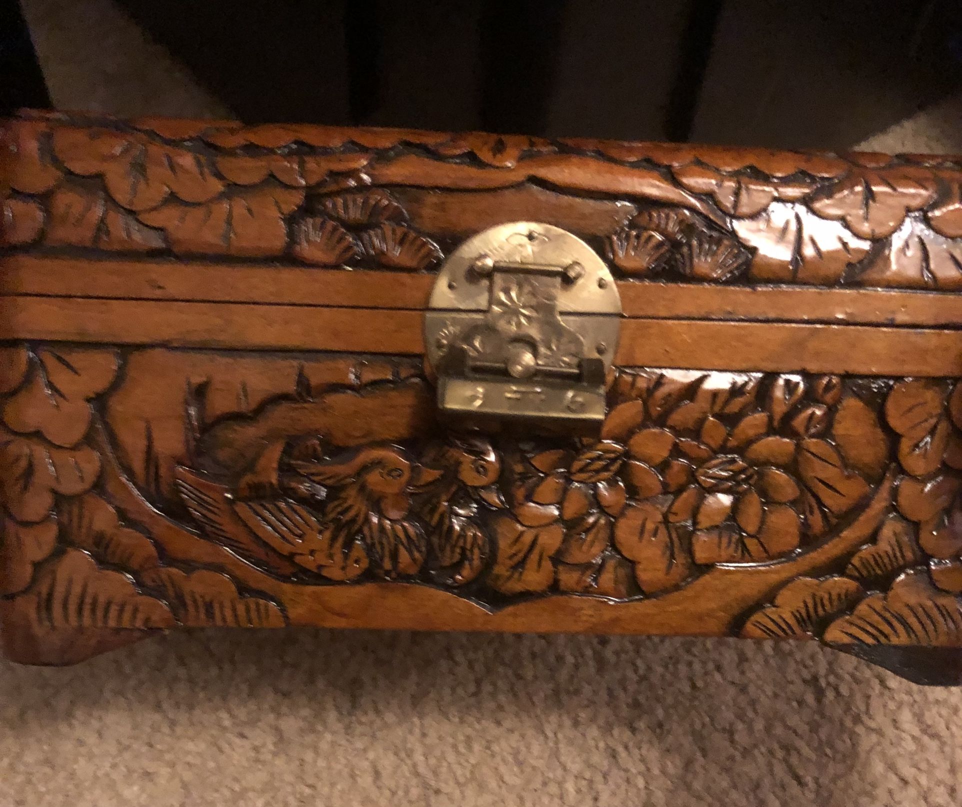 Hand carved Wooden Box W/ lock&key