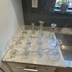 13 Glass Candle Sticks And A Few Vases. All For $25