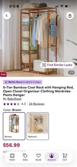 6-Tier Bamboo Open Closet Clothing Rack