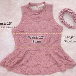 Love, Fire Mauve Lace Peplum Top + Scrunchie Pearl Satin Headband | Size S (Fits