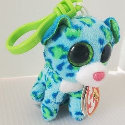 Ty Beanie Boos Key Clip  LEONA the Leopard Cat 3" Plush Stuffed Animal Toy 
