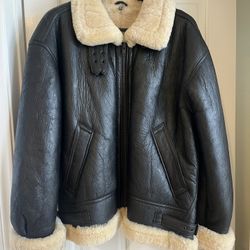 Shearling B-3 Aviation Style Bomber Jacket - Medium