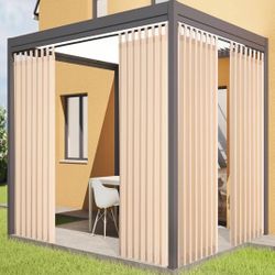 Outdoor Curtains for Patio Waterproof - Windproof Gazebo Curtains Outdoor Tab Top Curtain Panels,4 Panel, 52" W x 108" L, Beige