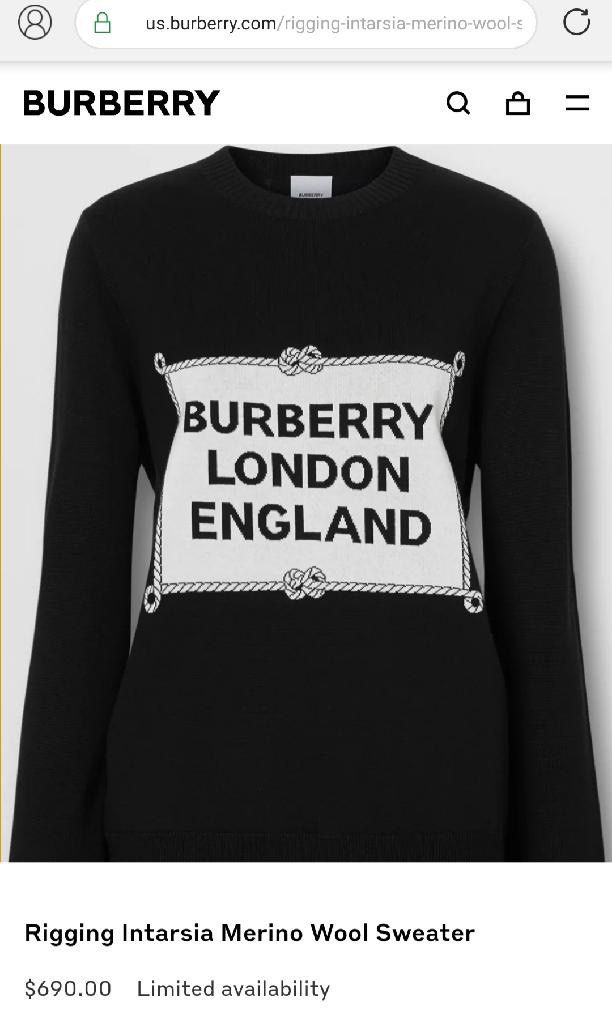 Burberry Wool Sweater Large, 100% Authentic & New w. Tags