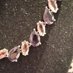 Vintage Carolee Signed Necklace with alternating purple and gold stones set in Silver-tone metal 16"