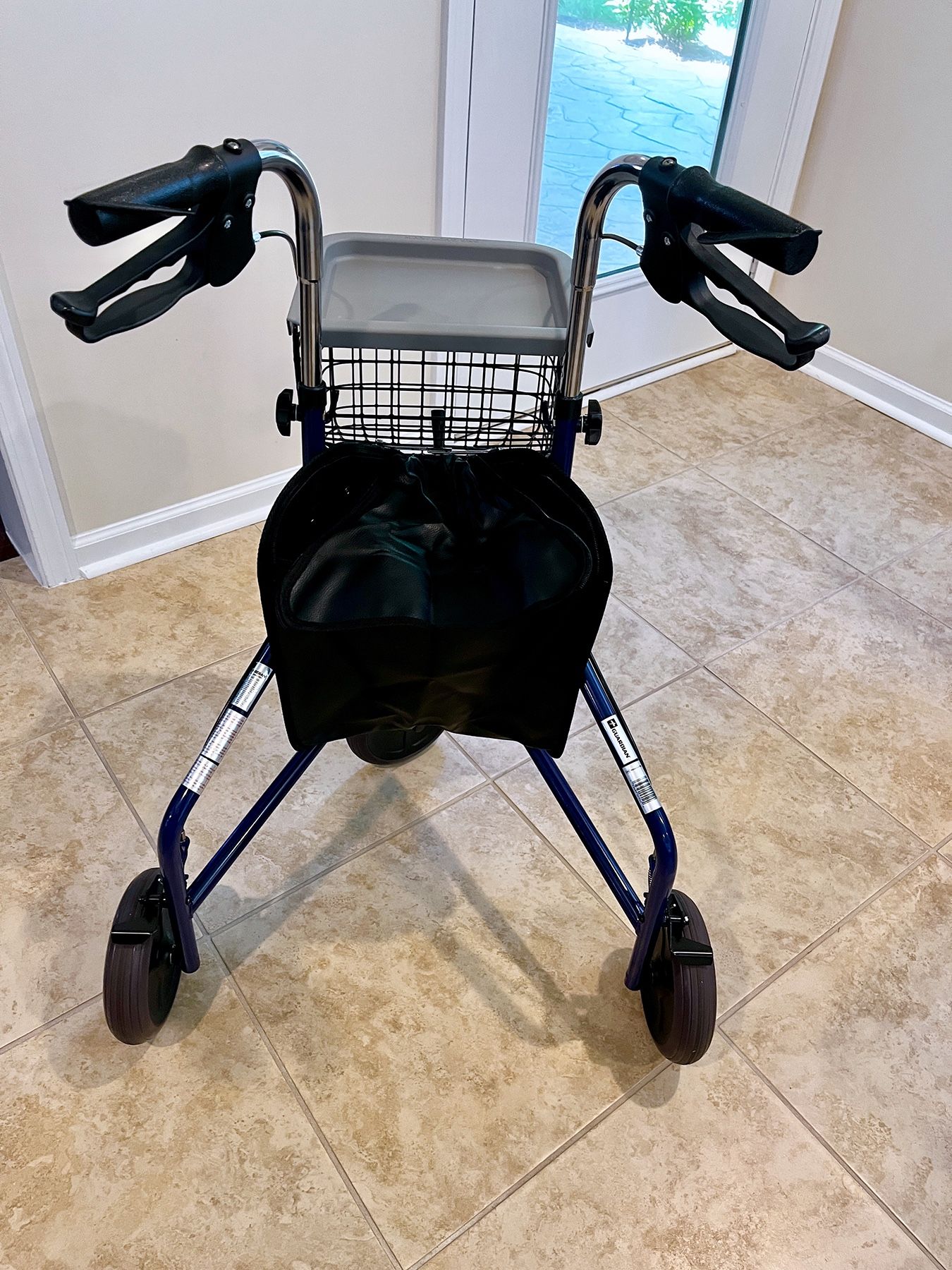 Medline 3-Wheel Ultralight Rollator, Supports up to 275 lbs, 8" wheels, Blue