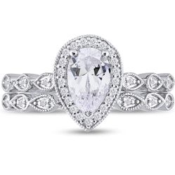 Size 4 1/2 Pear Shape Engagement Ring Set. 18kwg Plated Silver