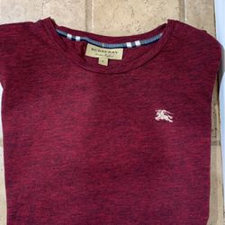 Burberry Maroon W/ White Logo Embroidered Cotton T-Shirt Size XL - London England
