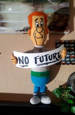 George Jetson Plush Doll Holding "No Future" Sign