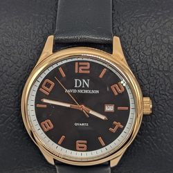 NEW David Nicholson 'Tommy' Rose Gold Tone Mens Wrist Watch w/ Real Leather Band, model: DN09 NE NE RG