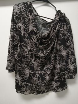 3 Black Floral Print Cowl Neck Blouse