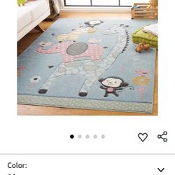 SAFAVIEH Carousel Kids Collection Area Rug - 6'7" Square, Blue, Animal Design, Ideal for High Traffic Area for Boys & Girls in Playroom, Nursery, Bedr