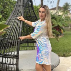 Iridescent Sequin Mini Dress – Size M – Party, Disco, Formal Event