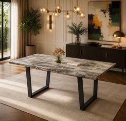 Modern Dining Table For 4-6 Persons, 62.9-inch Rectangular Wooden Dining Table.