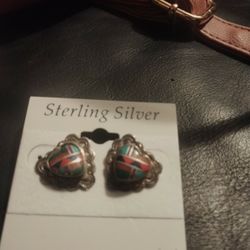 Sterling Silver Turquoise And Coral Earrings