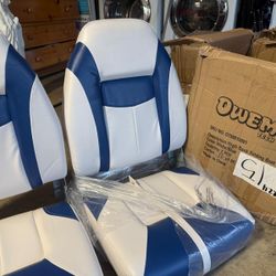 New OWEIM High Back Folding Boat Seats – White & Blue Marine Seats (Set of 2)