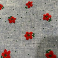 Vintage Sweet Red Felt Flowers On Chambray Cotton Blend Fabric 