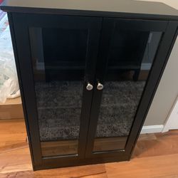 Storage Cabinet Black With Glass Doors