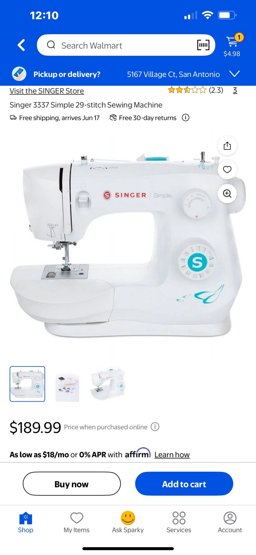 SINGER Simple 3337 Sewing Machine – Open Box, Never Used