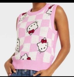 Hello Kitty Pink & White Checkered Knit Vest size large