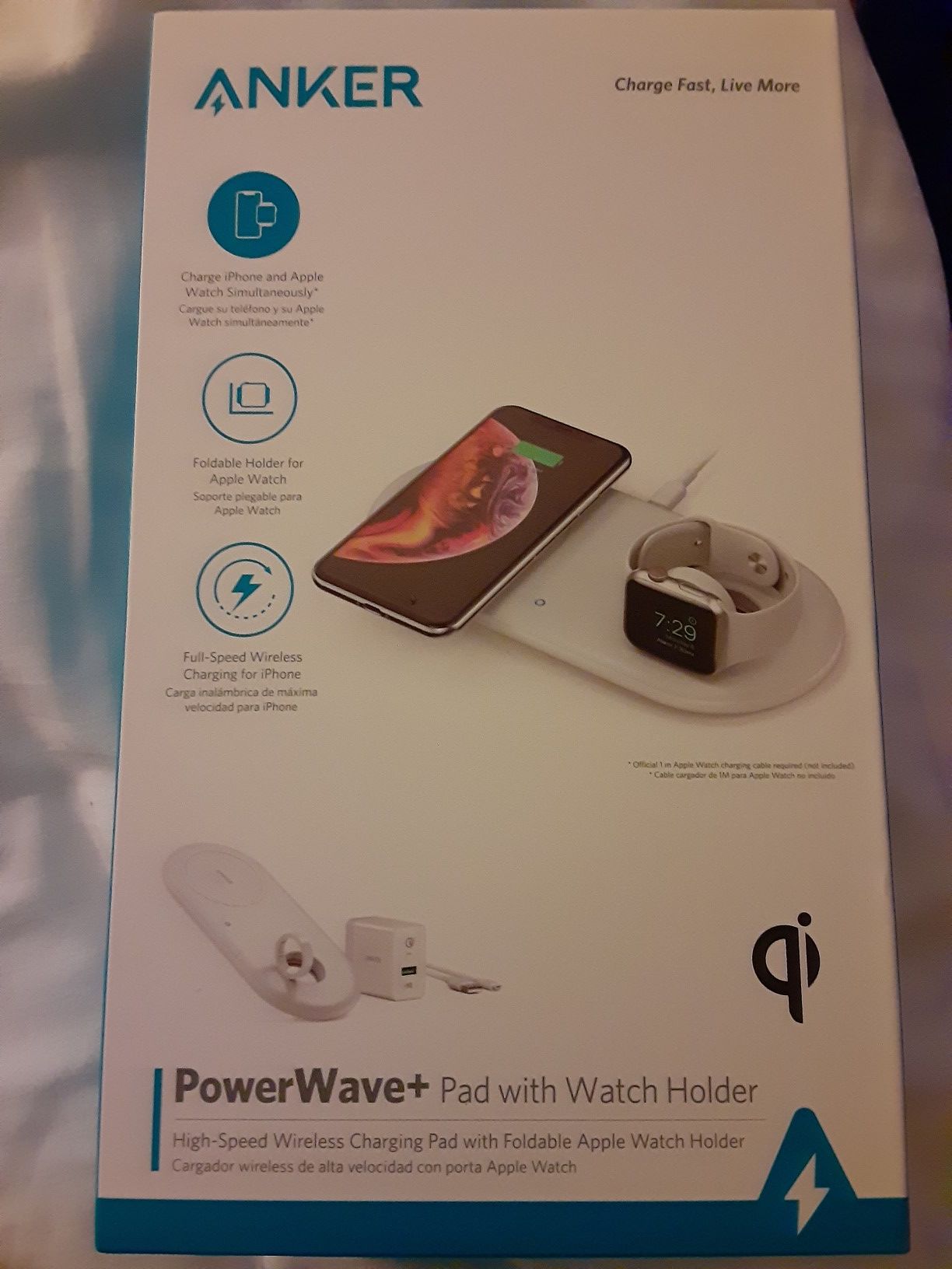 Anker PowerWave+ Qi HIGH SPEED WIRELESS CHARGING PAD + APPLE WATCH HOLDER iPhone