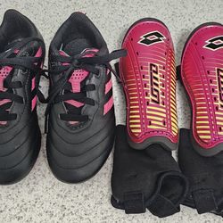 Little Girl's Soccer Cleats and Shin Guards Size 11
