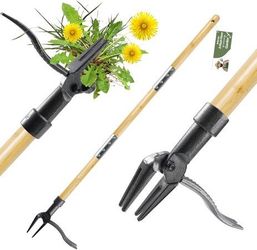 new Weed Puller Tool, Stand Up Heavy Duty Weed Remover Tool with Long Handle & 4-Claw Steel Head, Bamboo Garden Hand Weeding Tool - Easily Remove Weed