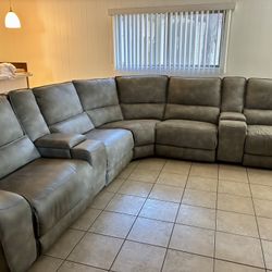 Gray Sectional And Single Chair Recliner 