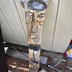 Hand Carved Tree Totem Face 