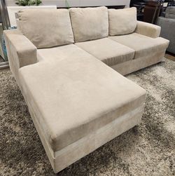 Sand Beige Fabric 97" Sleeper Sofa with Reversible Chaise Clean Queen Size Pull Out Mattress