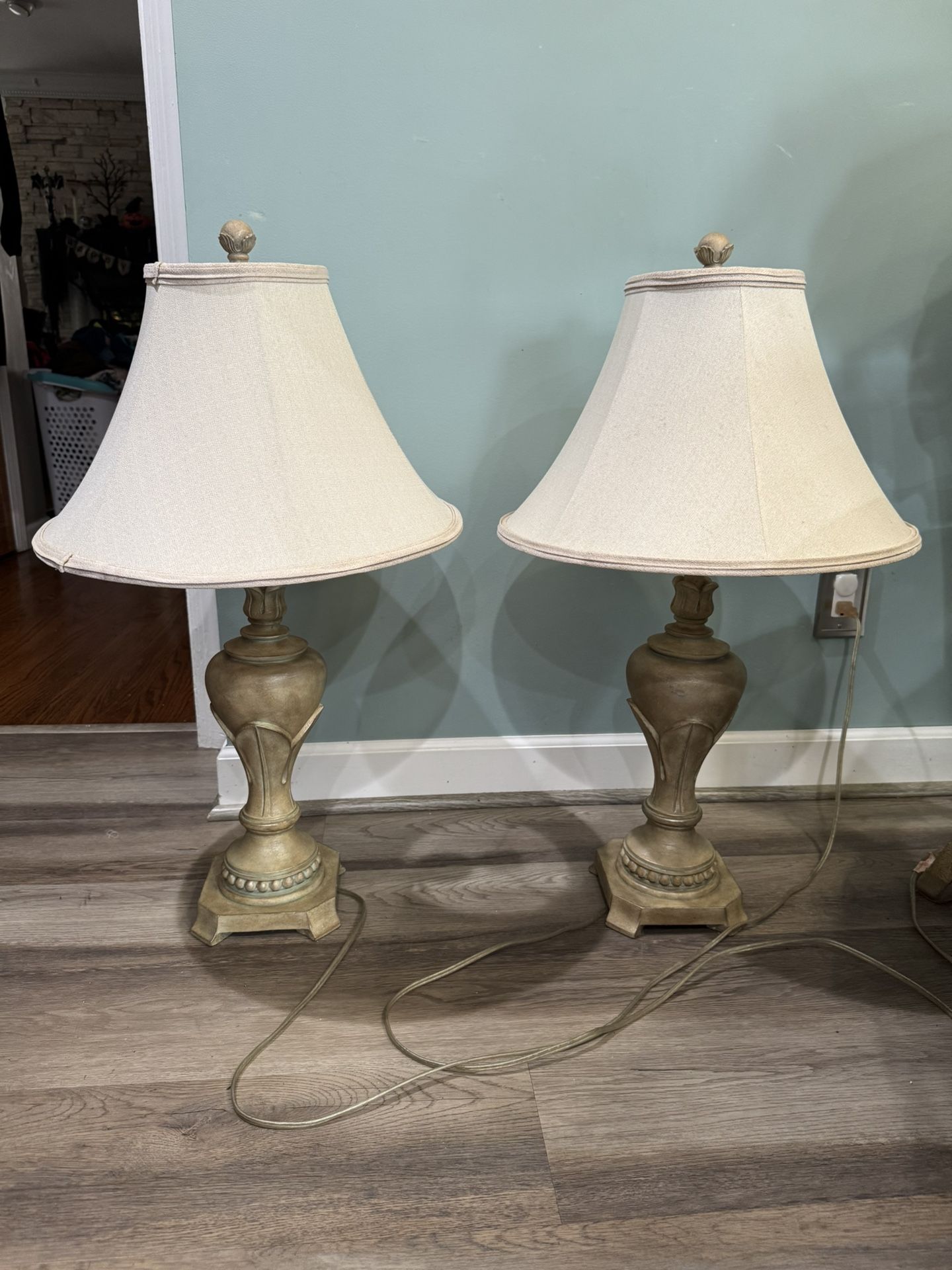 Pair Of Mid Century Table Lamps 1970s Resin With Shades 