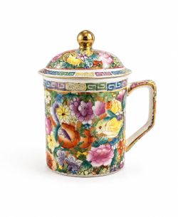 Vintage Famille Rose "Thousand Flowers" Covered Mug