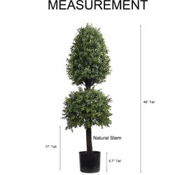 4' Artificial Topiary Double Tower Ball Shape Tree for Front Porch Decor Outdoor Plants Potted 1PC