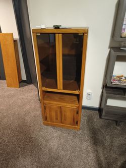 Wood Entertainment Cabinet with Glass Doors