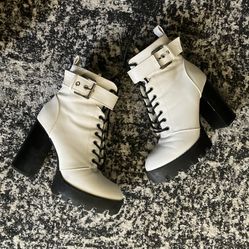 white chunky heel boots