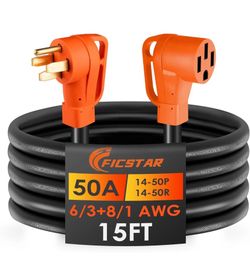 15FT 50 Amp RV Extension Cord Outdoor with Grip Handle,125/250V,12500W, 4 Prong,