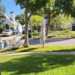 Free 23 Chairs 8 Round Tops& 1   6 Seat Tables Giant Umbrella