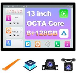 128GB 13" Double Din Touch Screen Android Car Stereo with Front and Rear Camera