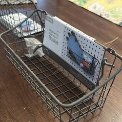 Set of 2 Wire Pegboard & Wall Mount Baskets – New, 11” Gray Metal