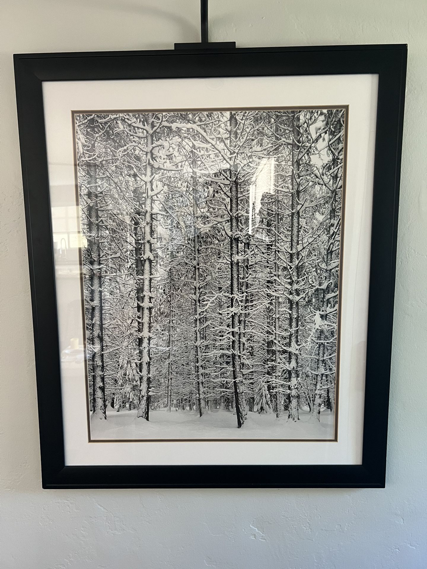 Framed Ansel Adams Print – 2x3 ft Black & White Snowy Forest Scene