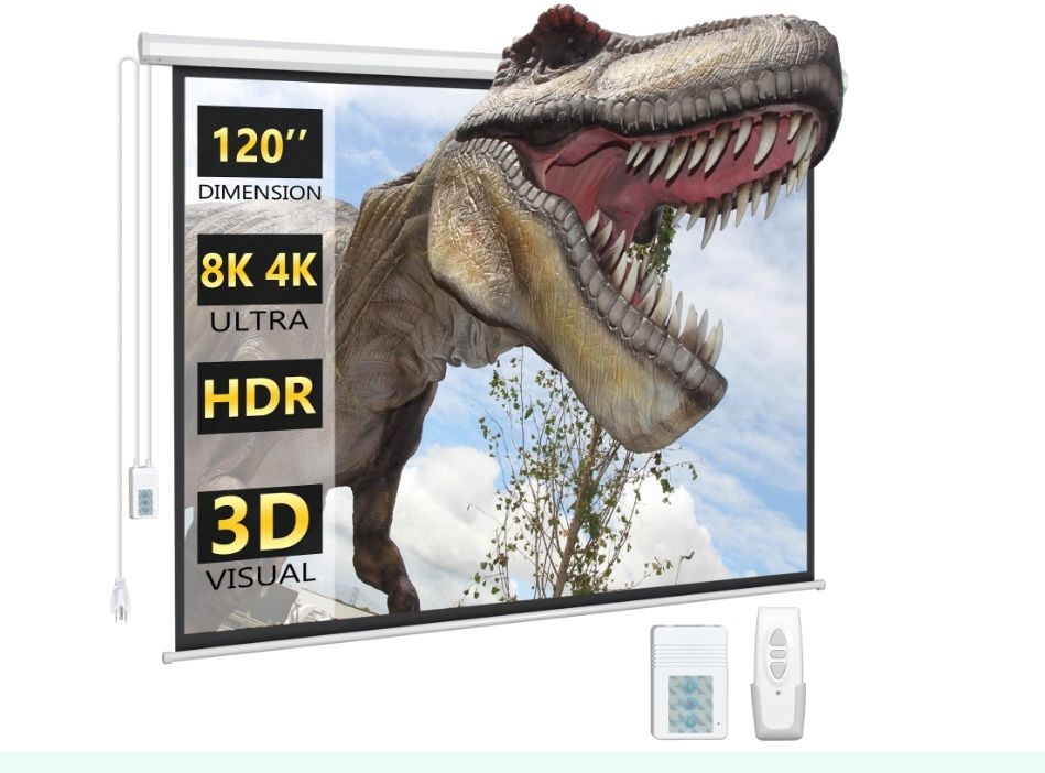 DINAH 120 Inch Electric Projector Screen With Remote, Automatic Air Indoor Drop Down, Motorized 4K 3D HD Projection For Movies