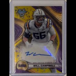 2024 Bowman U Best - Will Campbell Yellow Refractor Auto /75