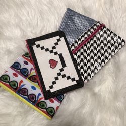 FOUR funky, cute, multi color IPSY cosmetic/makeup bags