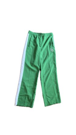 Green Track Pants with White Stripe