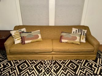 Gold Tan Fabric Two-Cushion Sofa