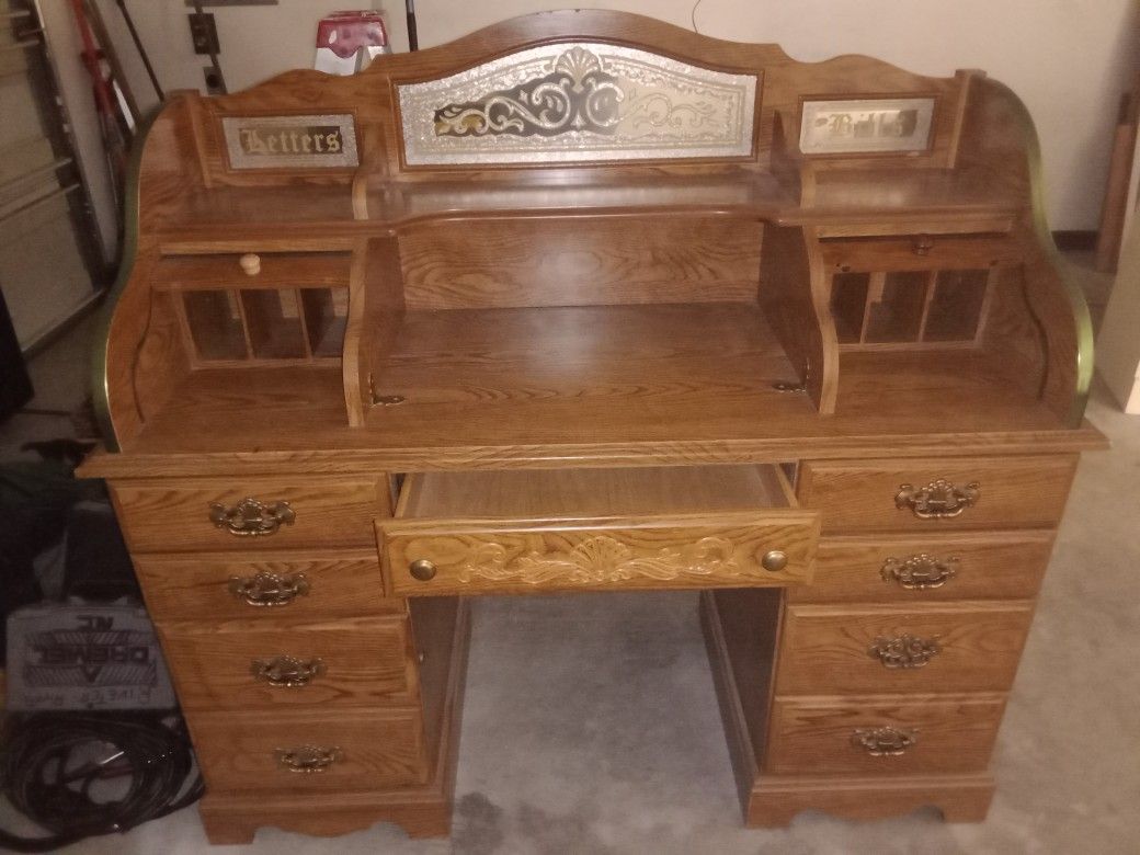 Desk With Two File Drawers Roll Top On Sides